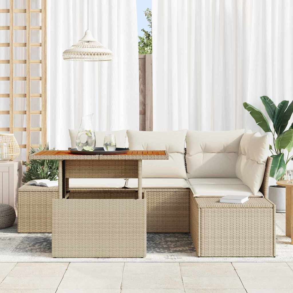 Garten-Sofa-Set mit Speicher 5 pcs Beige Poly Rattan