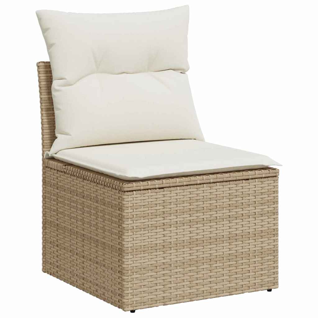 Garten-Sofa-Set mit Speicher 7 pcs Beige Poly Rattan
