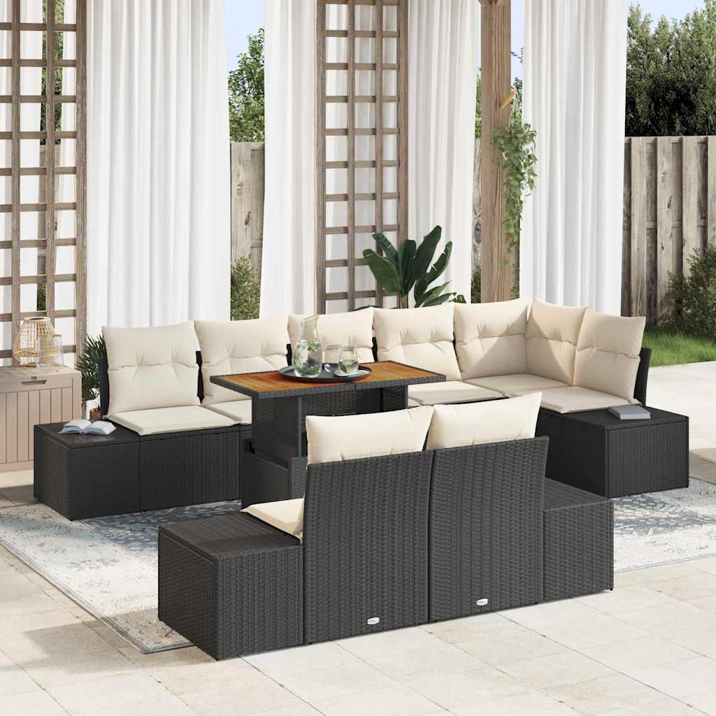 Garten-Sofa-Set mit Speicher 9 pcs Schwarz Poly Rattan
