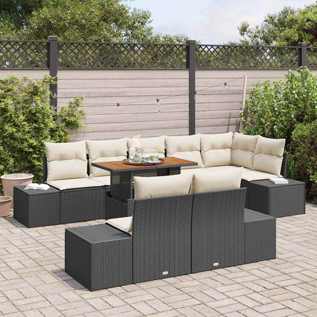 Garten-Sofa-Set mit Speicher 9 pcs Schwarz Poly Rattan