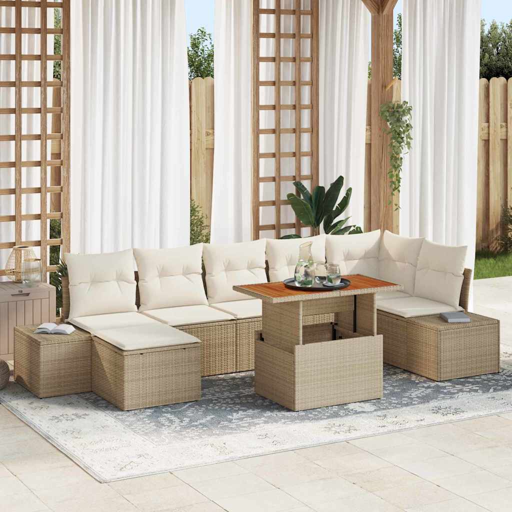 Garten-Sofa-Set mit Speicher 8 pcs Beige Poly Rattan