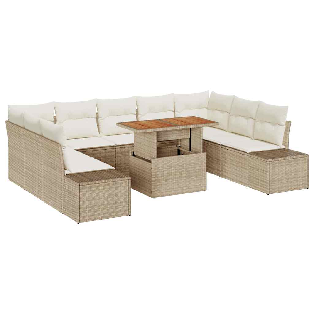 Garten-Sofa-Set mit Speicher 10 pcs Beige Poly Rattan