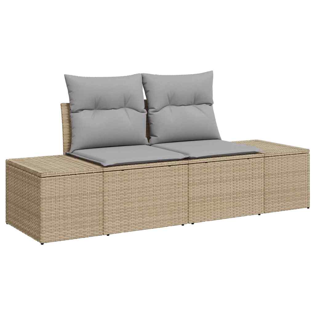 Garten-Sofa-Set mit Speicher 11 pcs Beige Poly Rattan