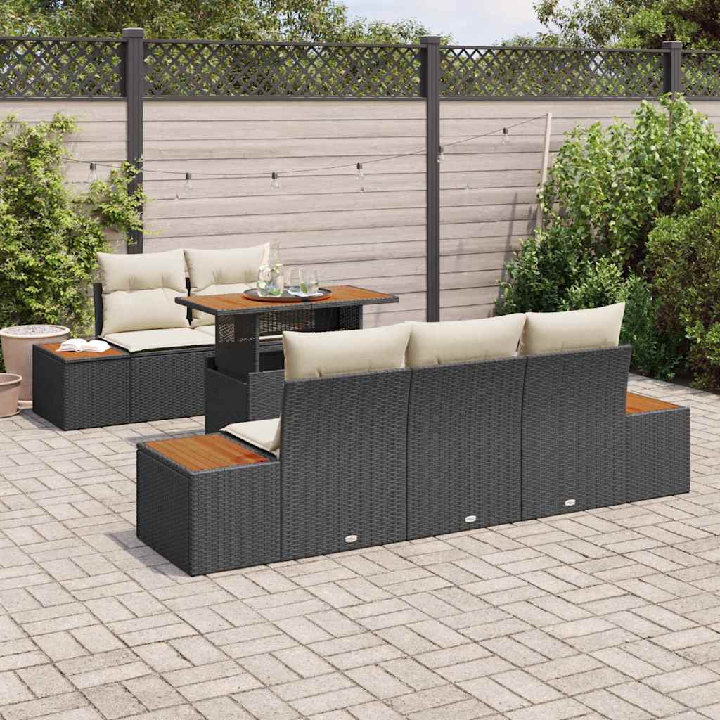 Garten-Sofa-Set mit Speicher 6 pcs Schwarz Poly Rattan