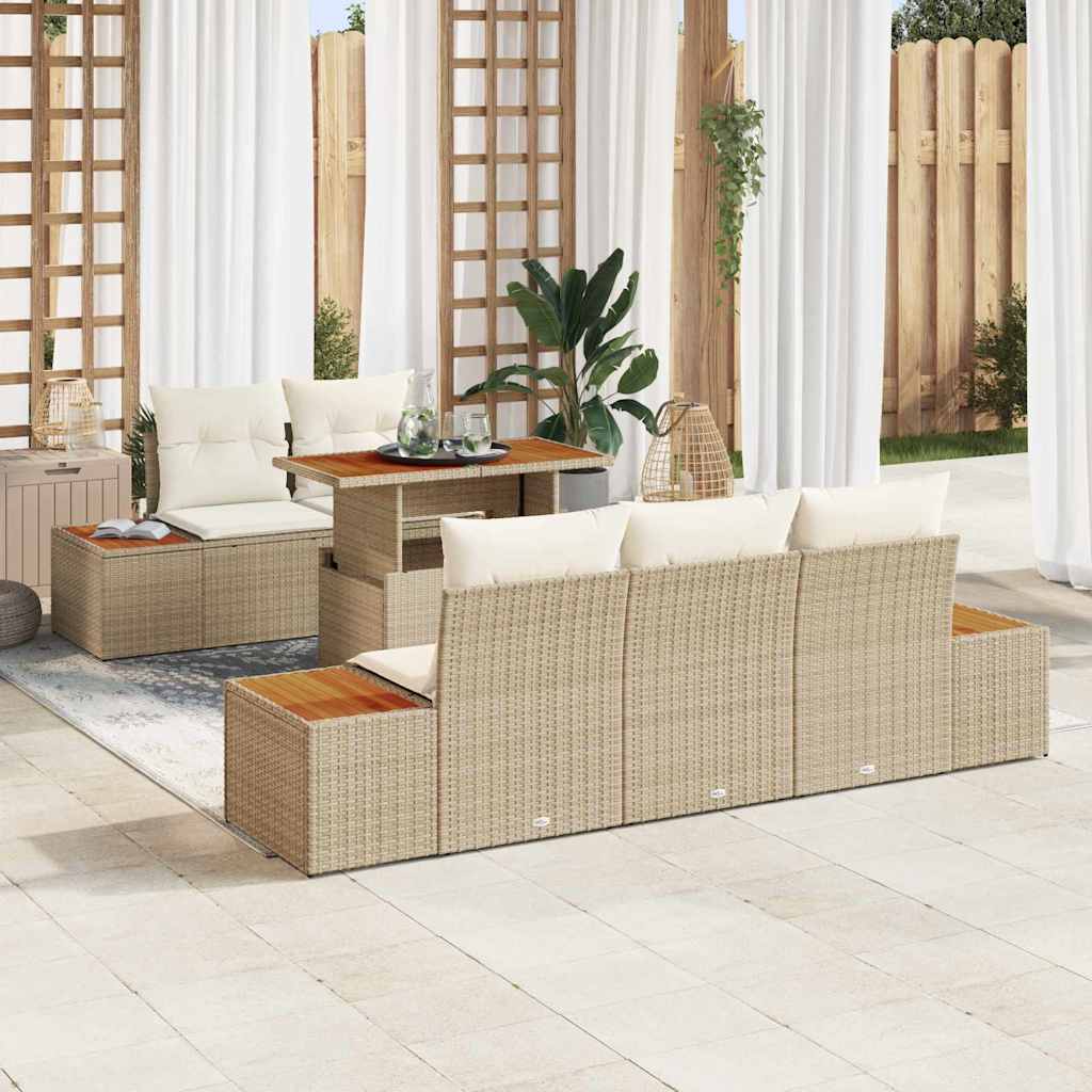 Garten-Sofa-Set mit Speicher 6 pcs Beige Poly Rattan