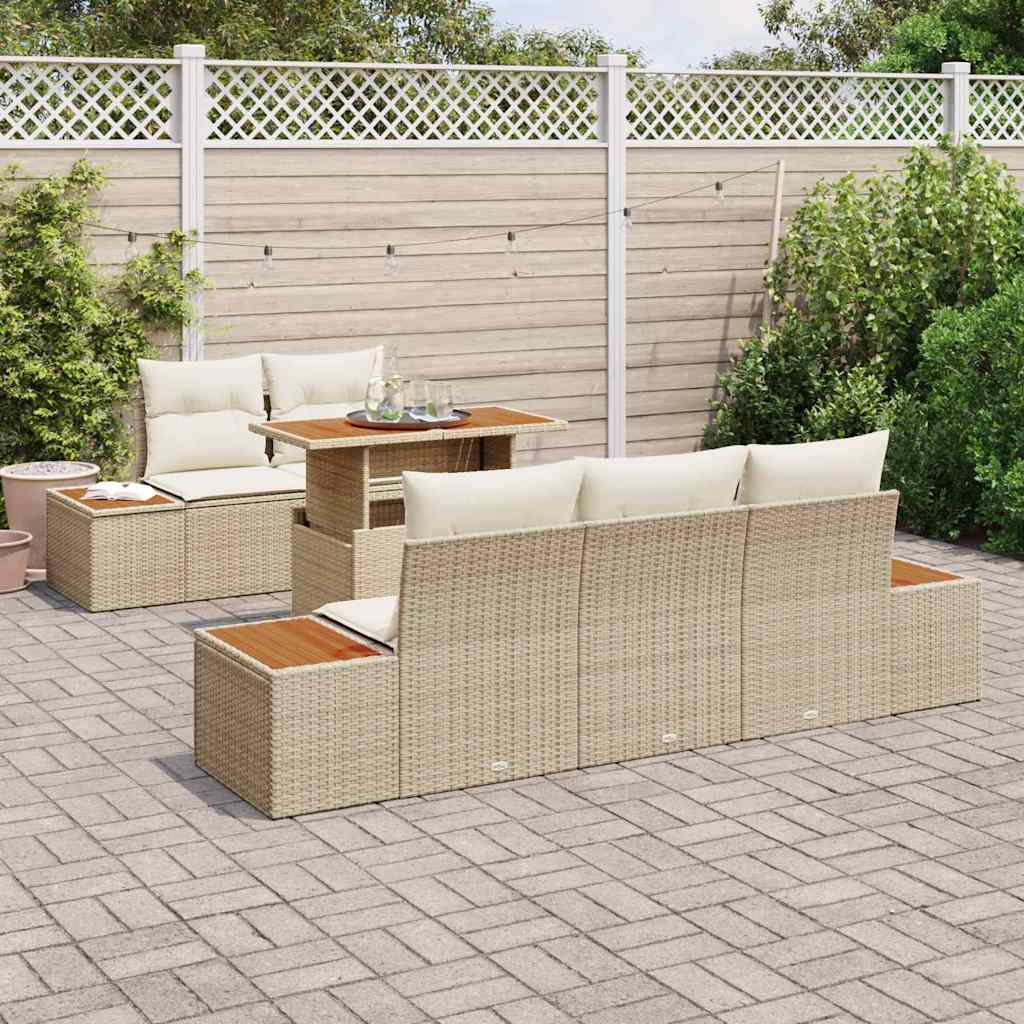 Garten-Sofa-Set mit Speicher 6 pcs Beige Poly Rattan