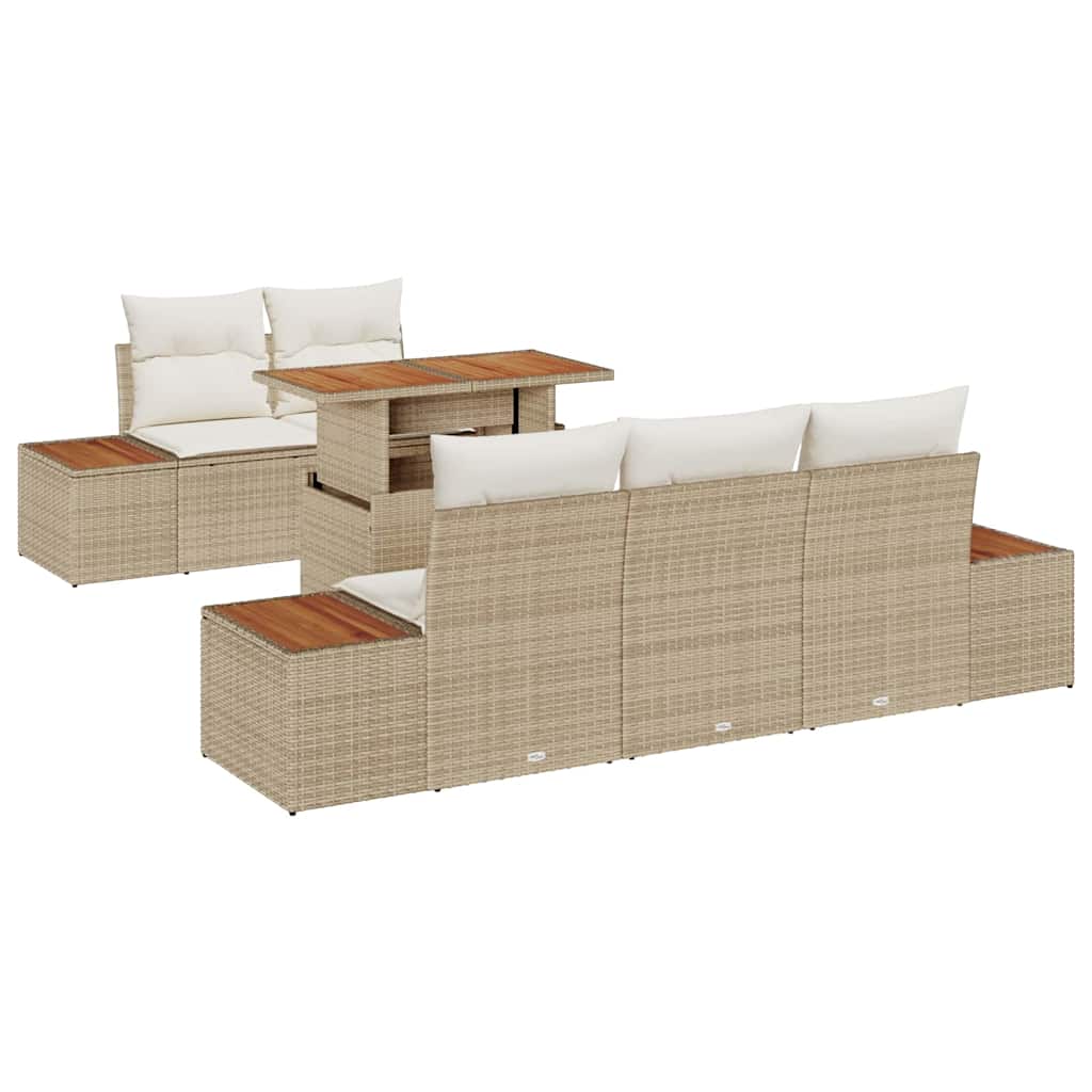 Garten-Sofa-Set mit Speicher 6 pcs Beige Poly Rattan