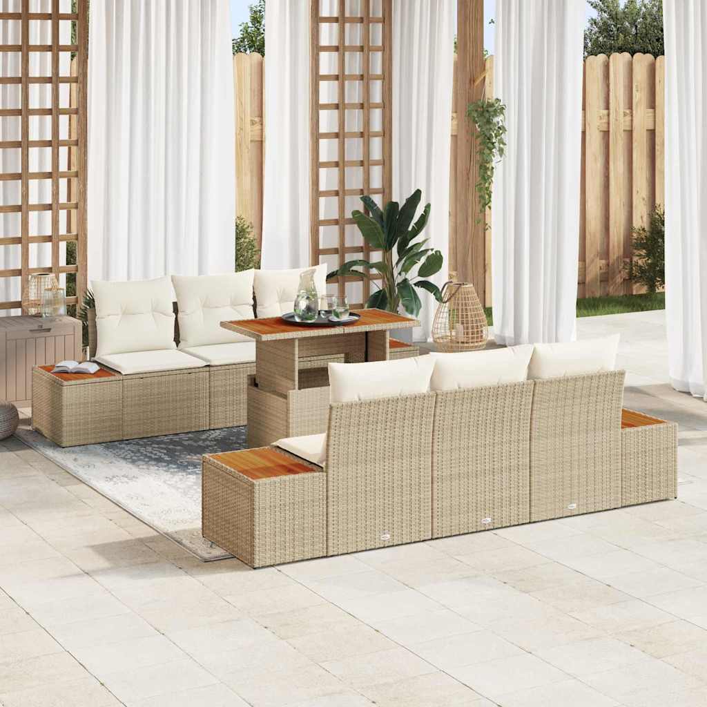 Garten-Sofa-Set mit Speicher 7 pcs Beige Poly Rattan