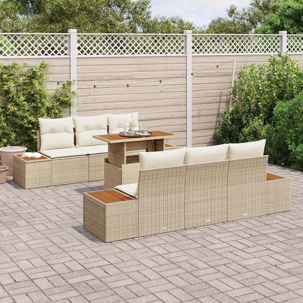 Garten-Sofa-Set mit Speicher 7 pcs Beige Poly Rattan