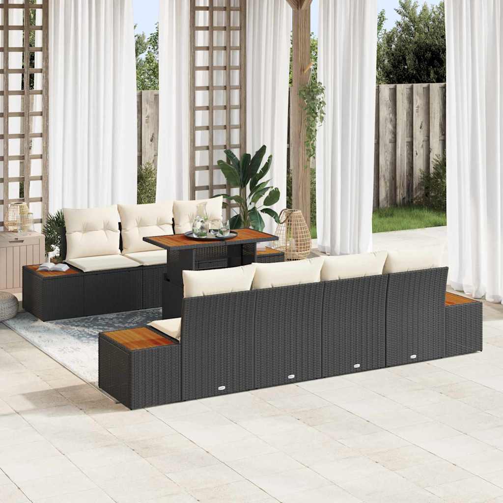 Garten-Sofa-Set mit Speicher 8 pcs Schwarz Poly Rattan