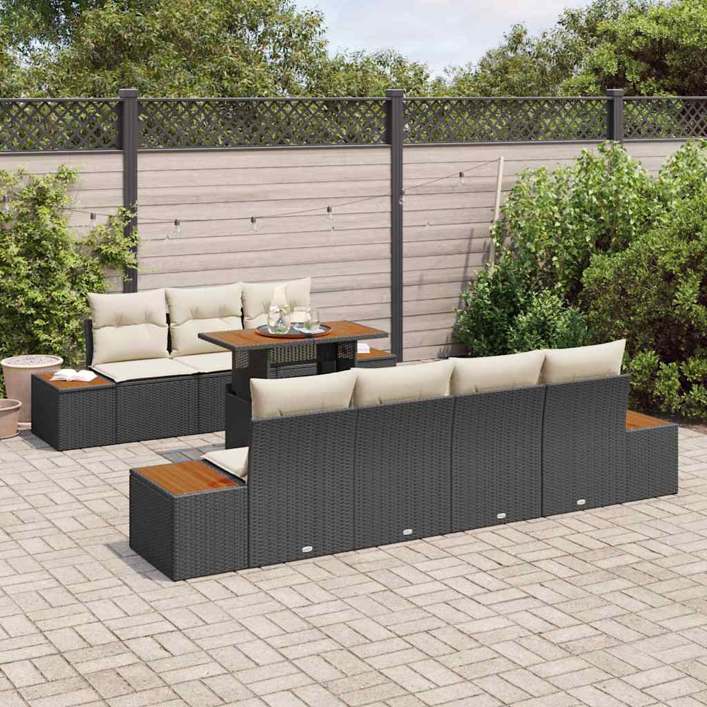 Garten-Sofa-Set mit Speicher 8 pcs Schwarz Poly Rattan