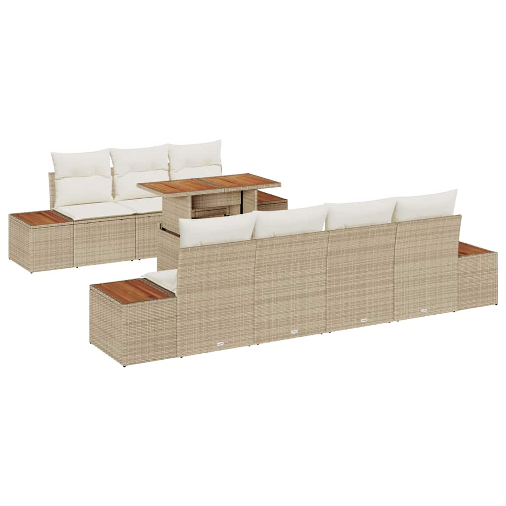 Garten-Sofa-Set mit Speicher 8 pcs Beige Poly Rattan