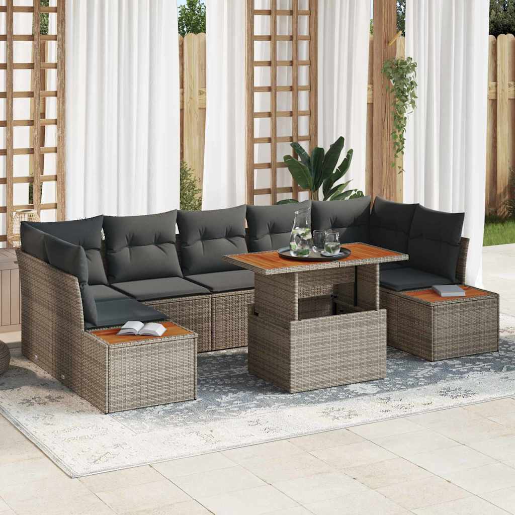 Garten-Sofa-Set mit Speicher 8 pcs Grau Poly Rattan