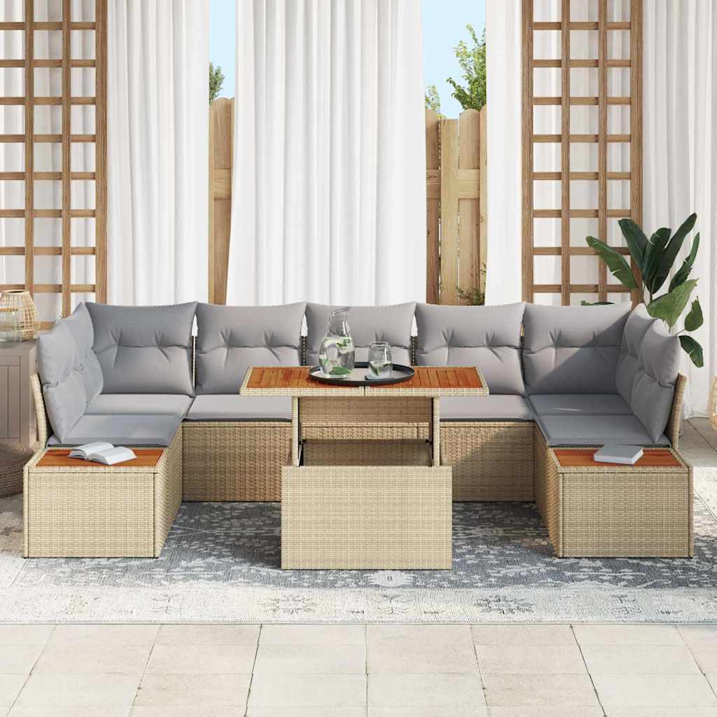 Garten-Sofa-Set mit Speicher 8 pcs Beige Poly Rattan
