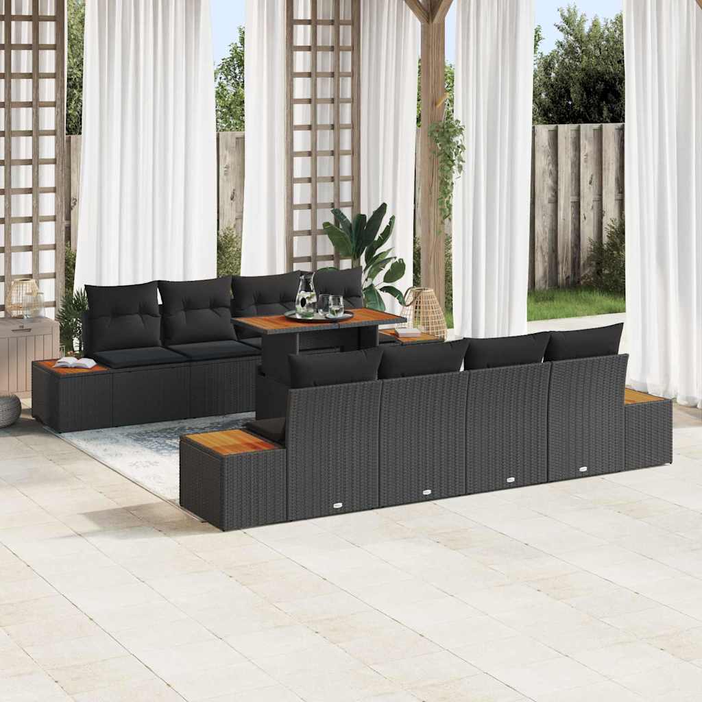 Garten-Sofa-Set mit Speicher 9 pcs Schwarz Poly Rattan
