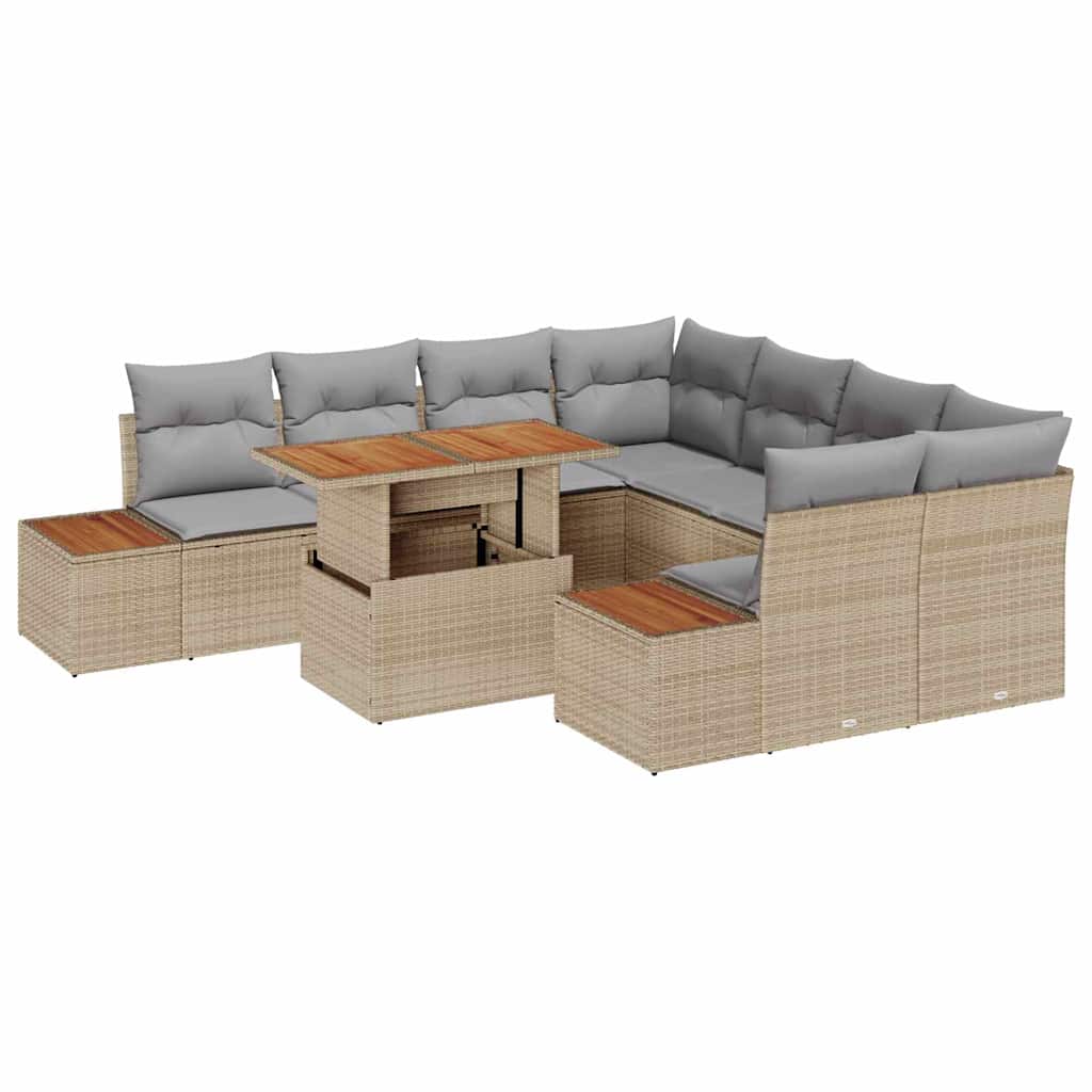 Garten-Sofa-Set mit Speicher 9 pcs Beige Poly Rattan