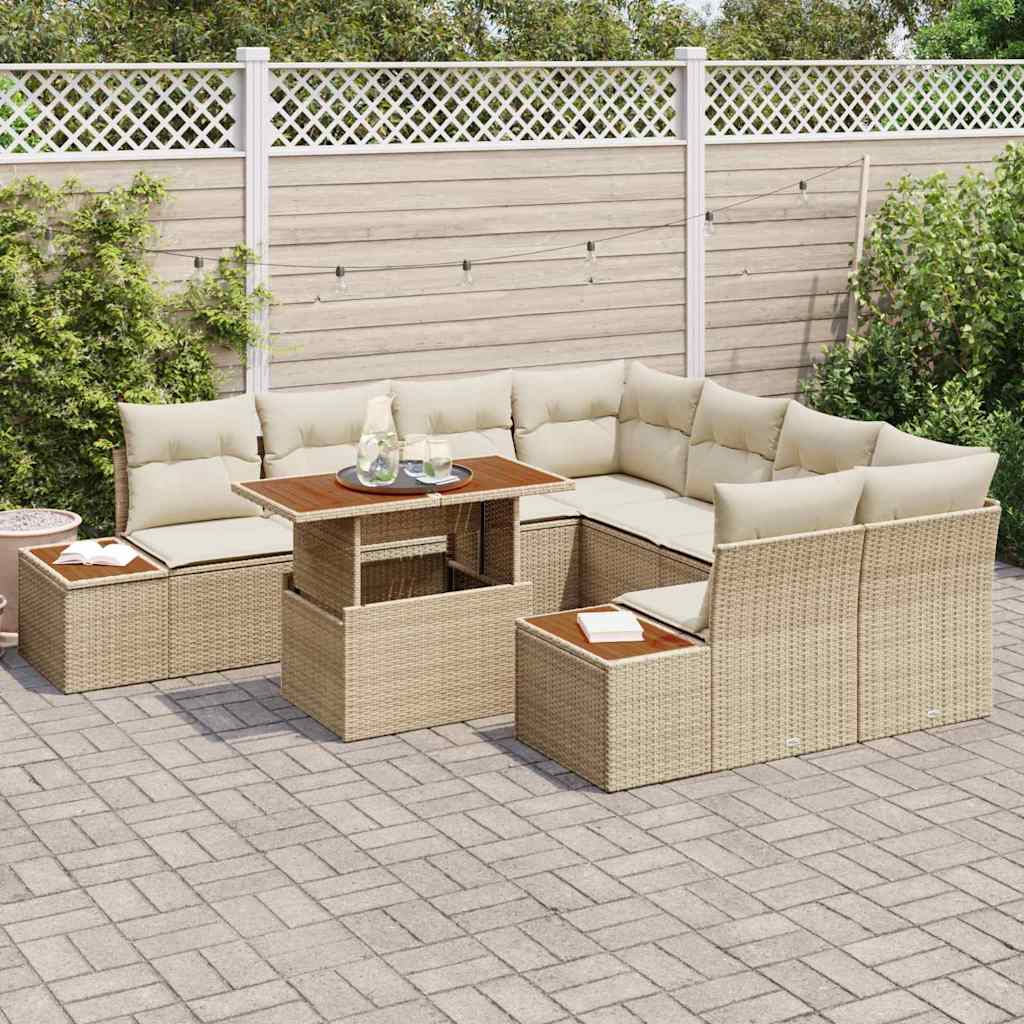 Garten-Sofa-Set mit Speicher 9 pcs Beige Poly Rattan