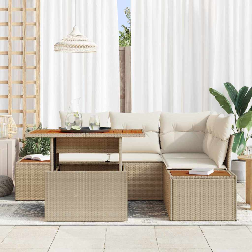 Garten-Sofa-Set mit Speicher 5 pcs Beige Poly Rattan