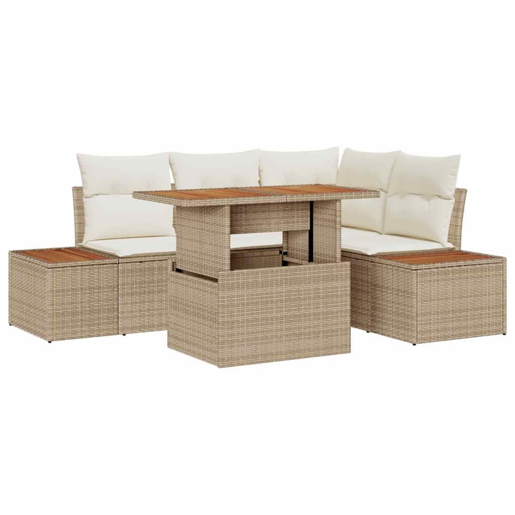 Garten-Sofa-Set mit Speicher 5 pcs Beige Poly Rattan