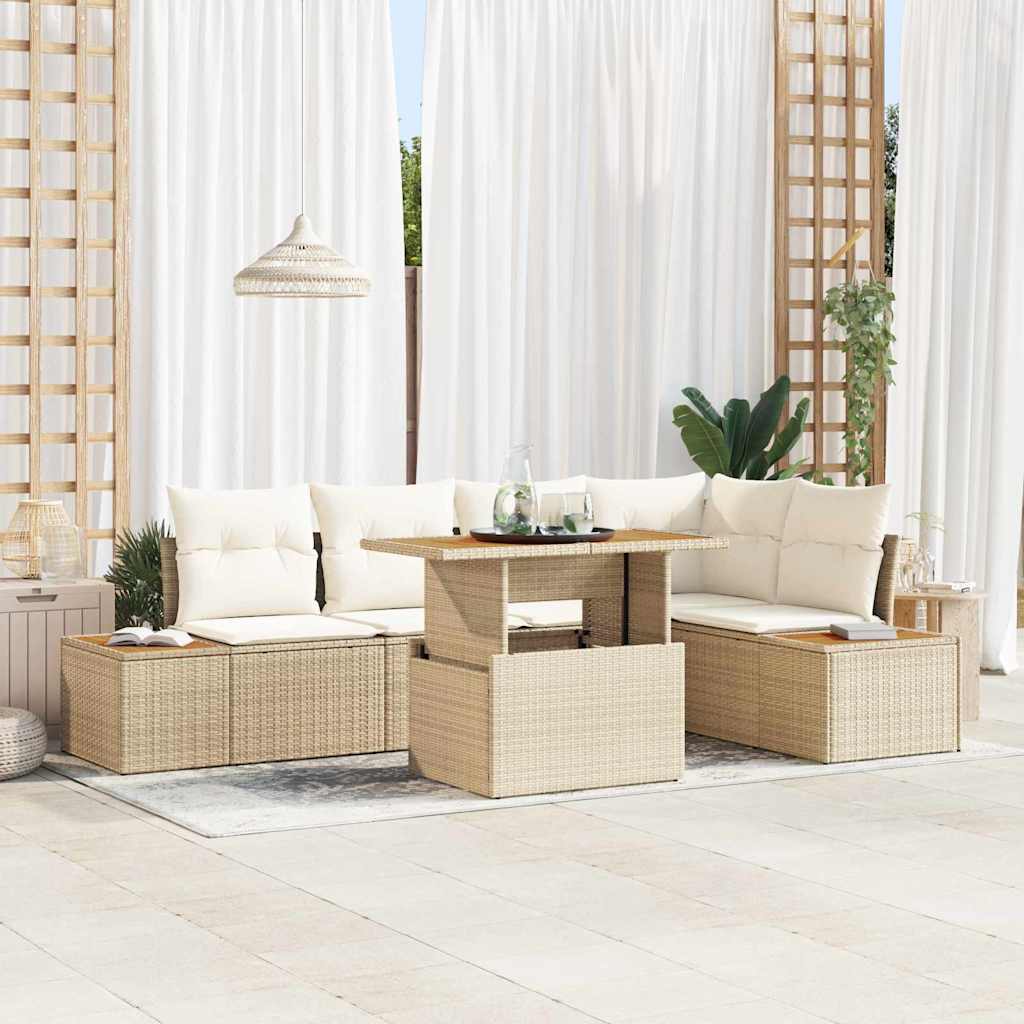 Garten-Sofa-Set mit Speicher 6 pcs Beige Poly Rattan