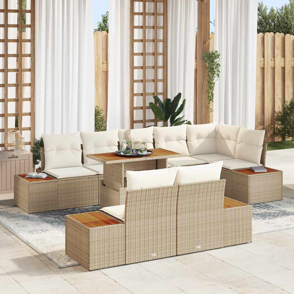 Garten-Sofa-Set mit Speicher 9 pcs Beige Poly Rattan
