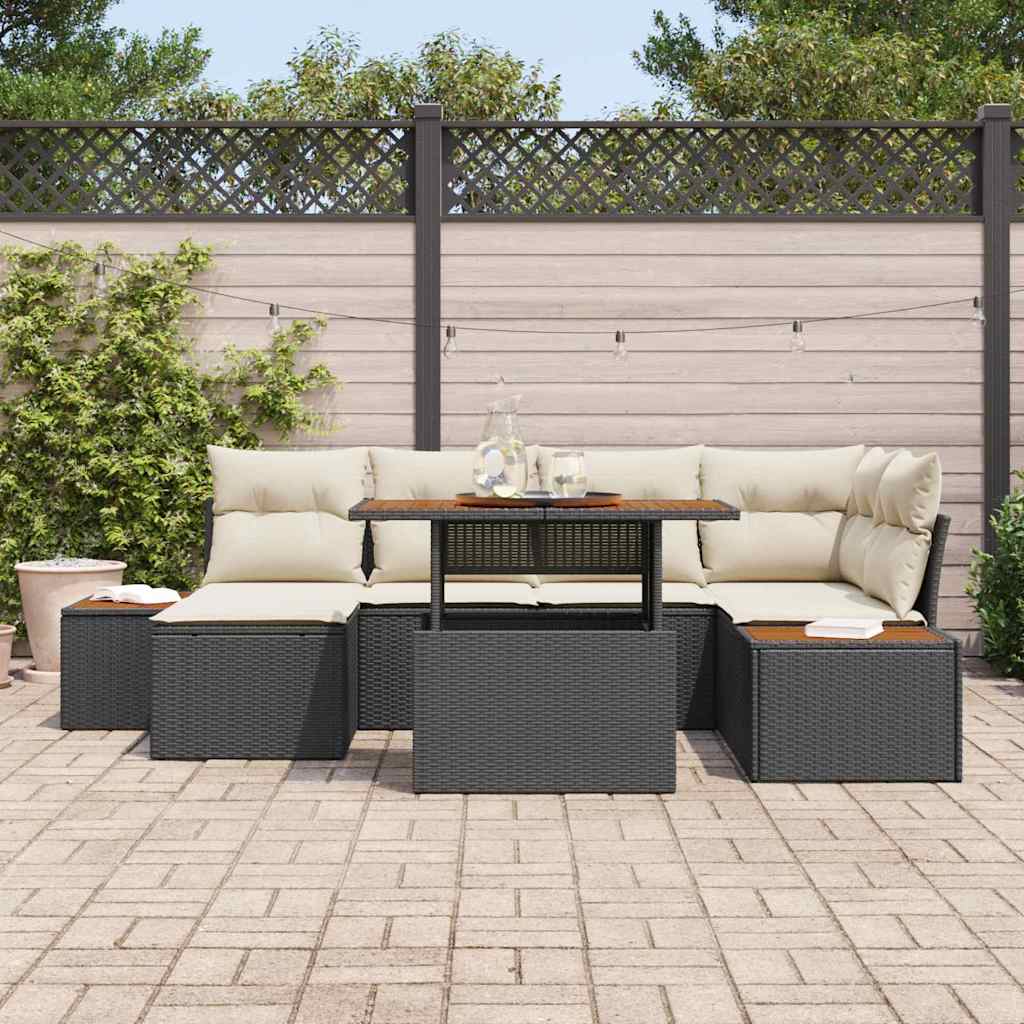 Garten-Sofa-Set mit Speicher 7 pcs Schwarz Poly Rattan