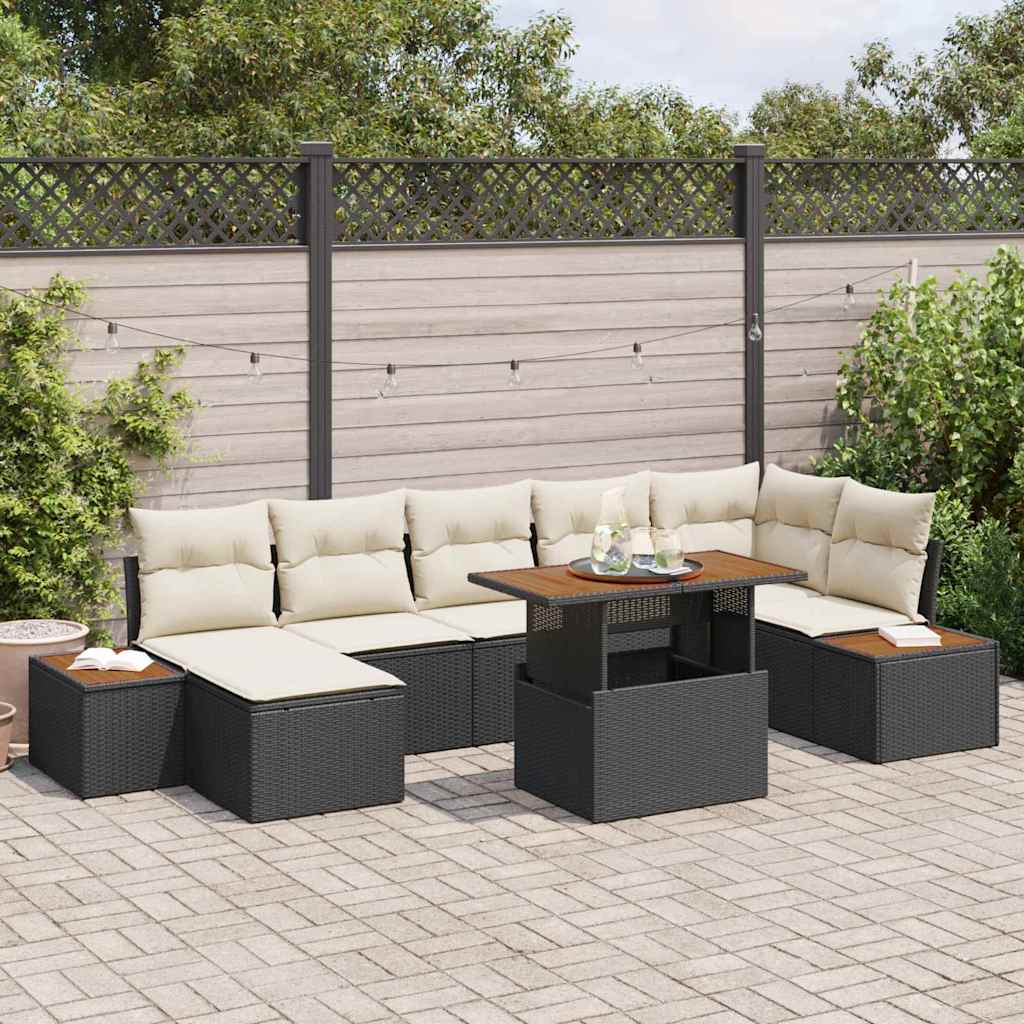 Garten-Sofa-Set mit Speicher 8 pcs Schwarz Poly Rattan