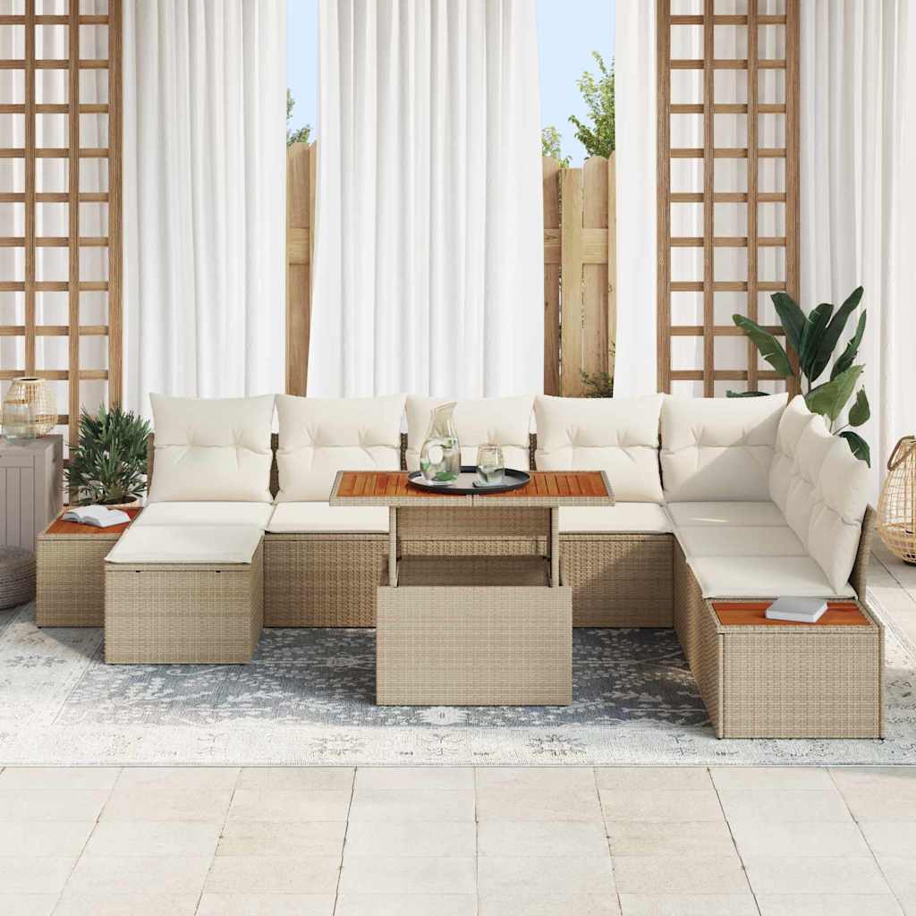Garten-Sofa-Set mit Speicher 9 pcs Beige Poly Rattan
