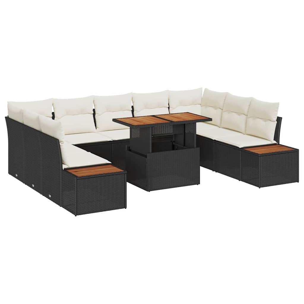 Garten-Sofa-Set mit Speicher 10 pcs Schwarz Poly Rattan