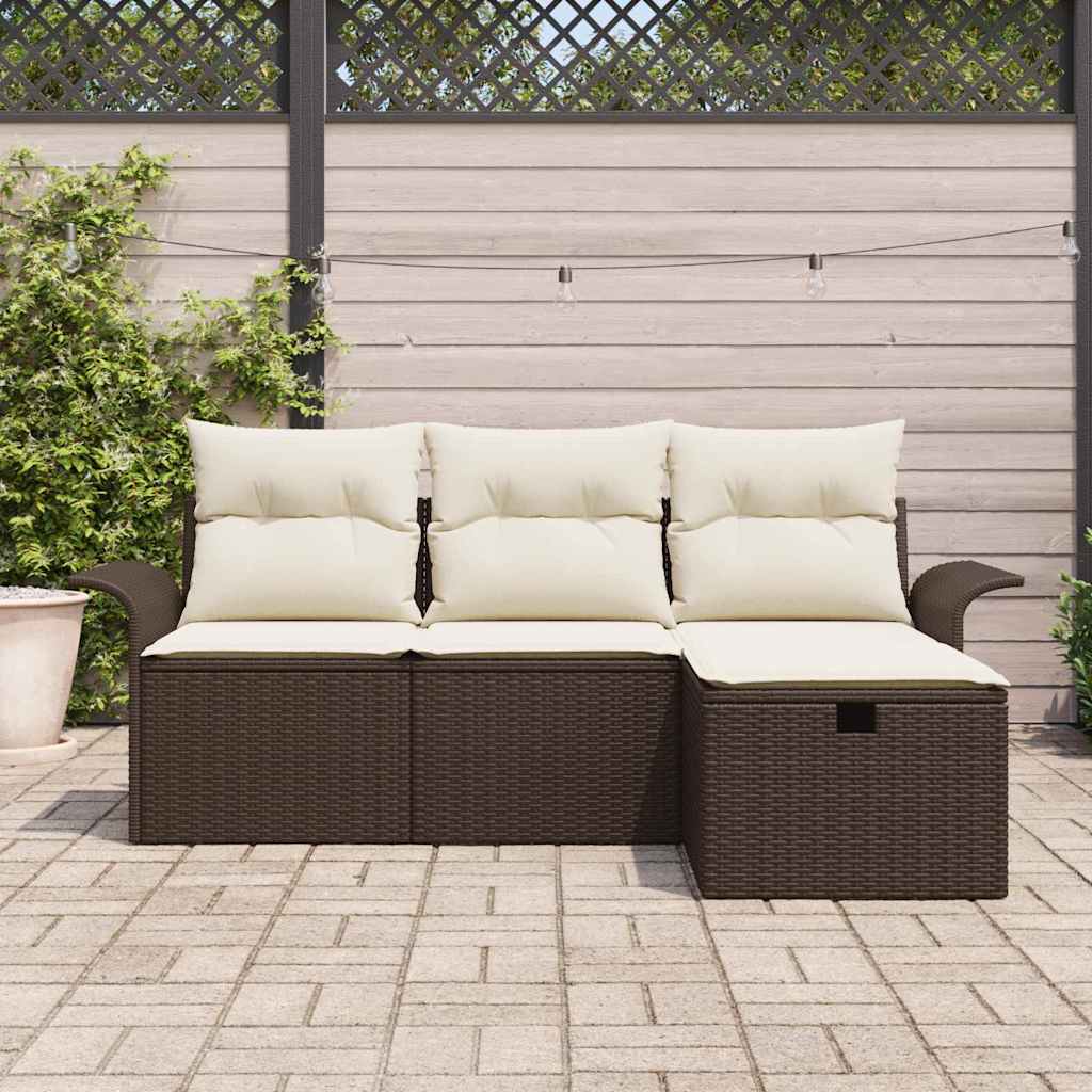Garten-Sofa-Set mit Kissen 4 pcs Braun und Creme Poly Rattan