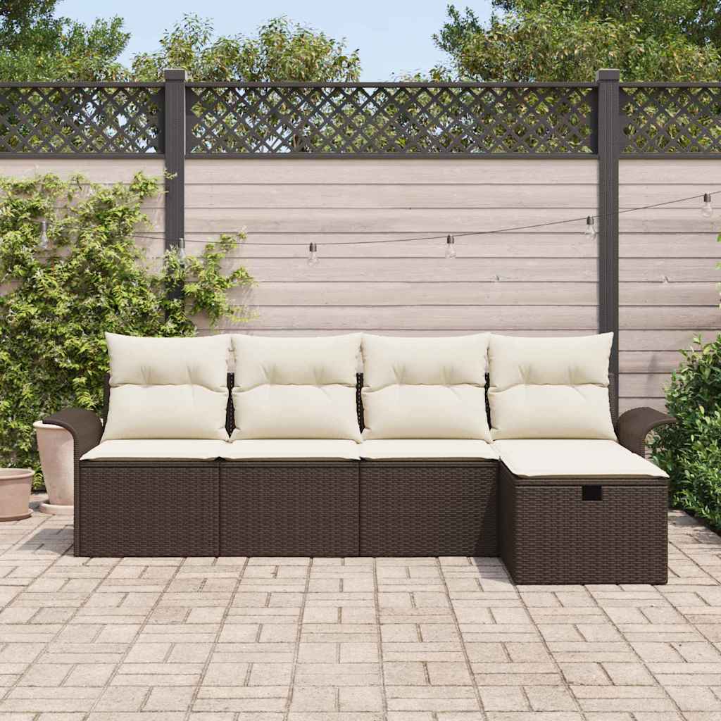 Garten-Sofa-Set 5 pcs Braun und Creme 251 x 117 x 85 cm