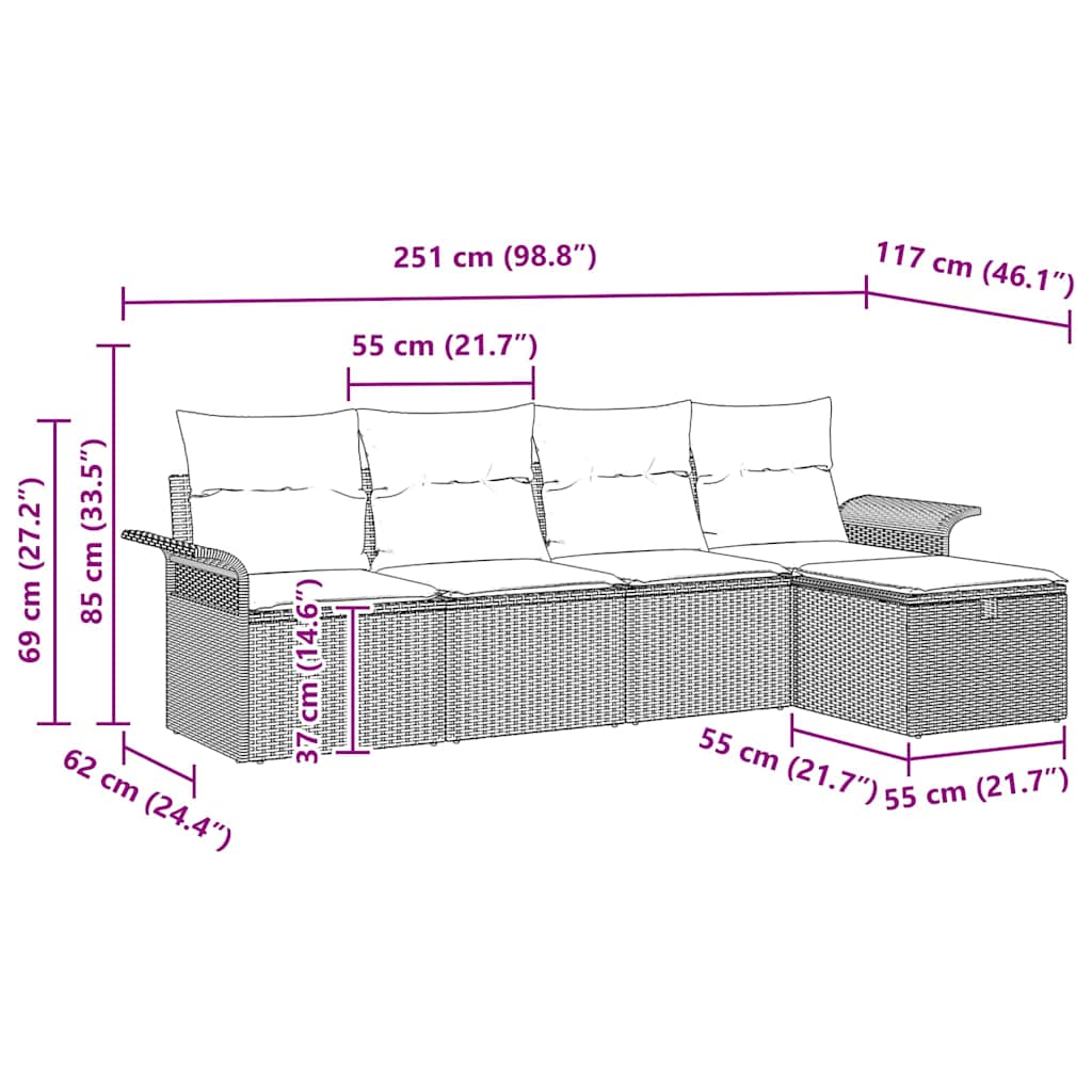 Garten-Sofa-Set 5 pcs Braun und Creme 251 x 117 x 85 cm