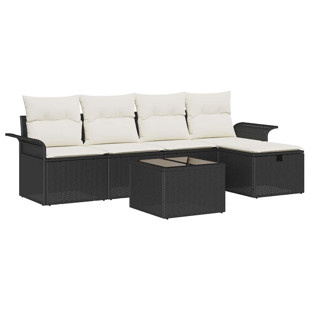 Garten-Sofa-Set 6 pcs Schwarz und Creme 251 x 117 x 85 cm