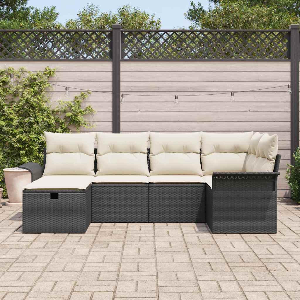 Garten-Sofa-Set 6 pcs Schwarz und Creme 242,5 x 132,5 x 85 cm