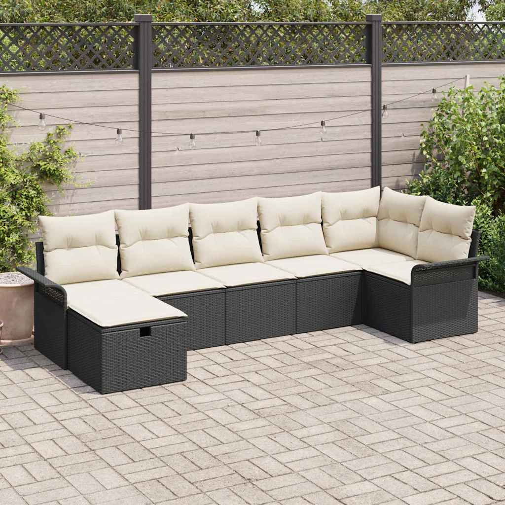 Garten-Sofa-Set 7 pcs Schwarz und Creme 297,5 x 132,5 x 85 cm