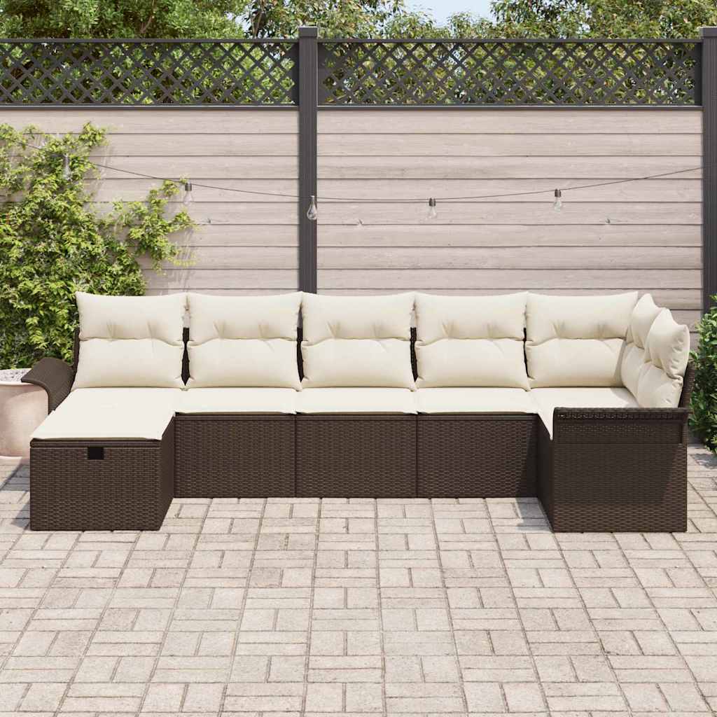 Garten-Sofa-Set 7 pcs Braun und Creme 297,5 x 132,5 x 85 cm