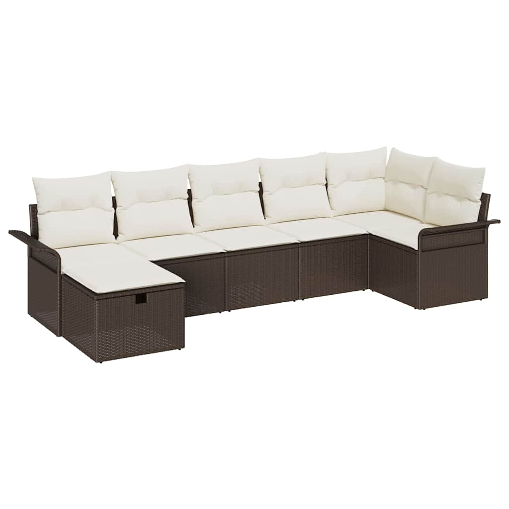 Garten-Sofa-Set 7 pcs Braun und Creme 297,5 x 132,5 x 85 cm