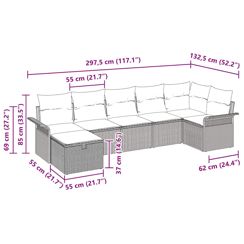 Garten-Sofa-Set 7 pcs Braun und Creme 297,5 x 132,5 x 85 cm