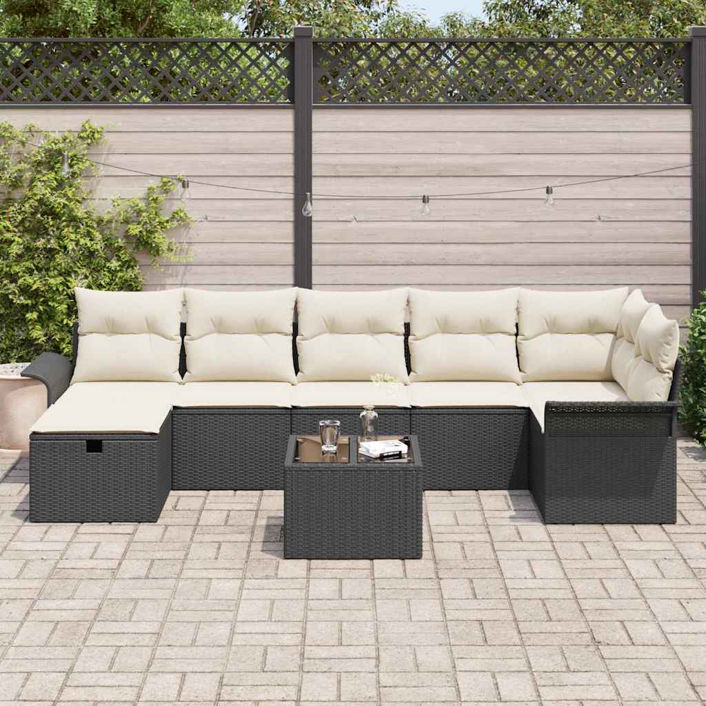 Garten-Sofa-Set 8 pcs Schwarz und Creme 297,5 x 132,5 x 85 cm