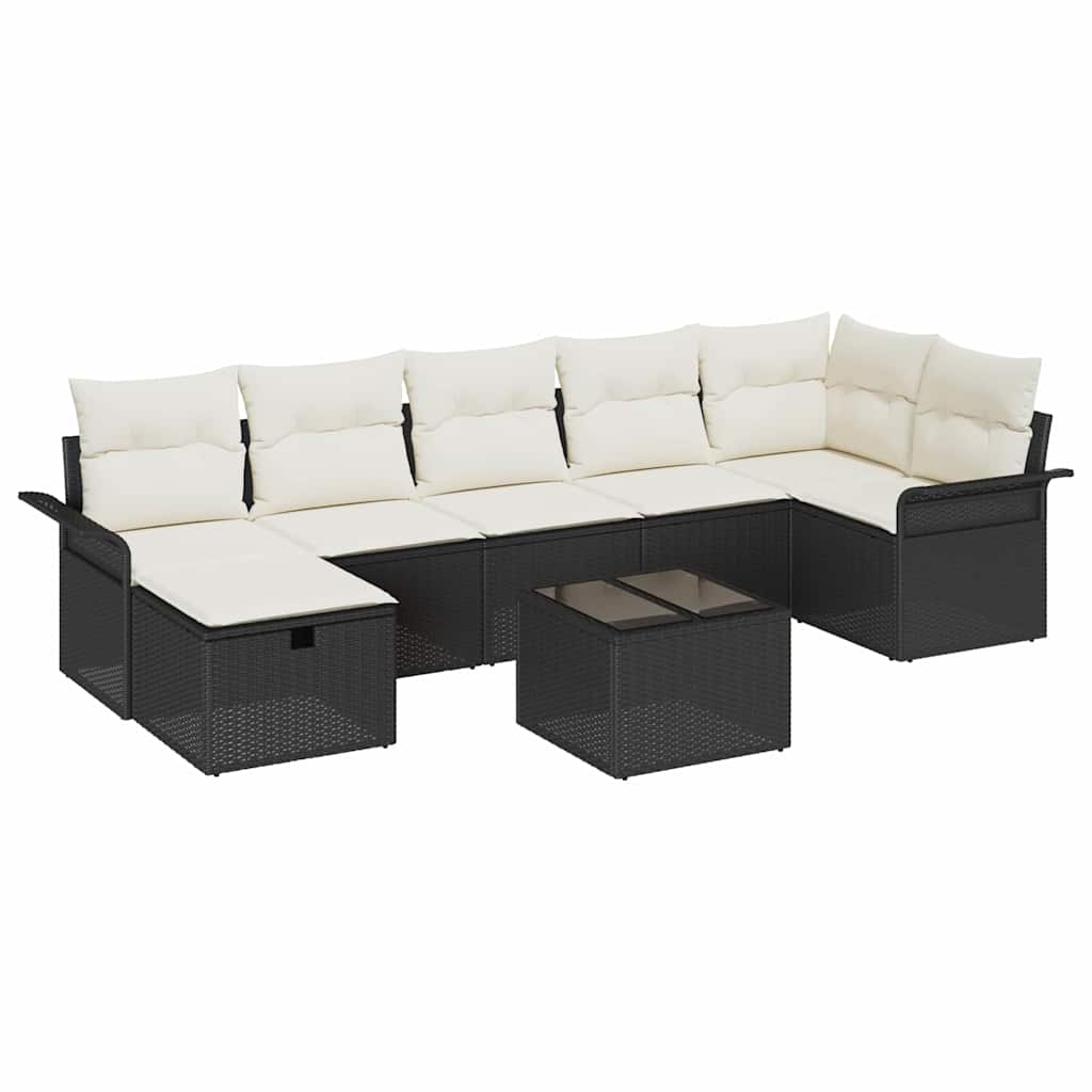 Garten-Sofa-Set 8 pcs Schwarz und Creme 297,5 x 132,5 x 85 cm