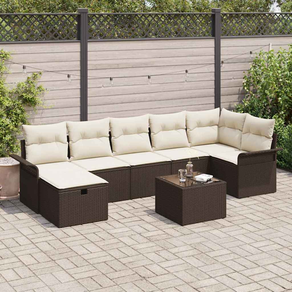 Garten-Sofa-Set 8 pcs Braun und Creme 297,5 x 132,5 x 85 cm