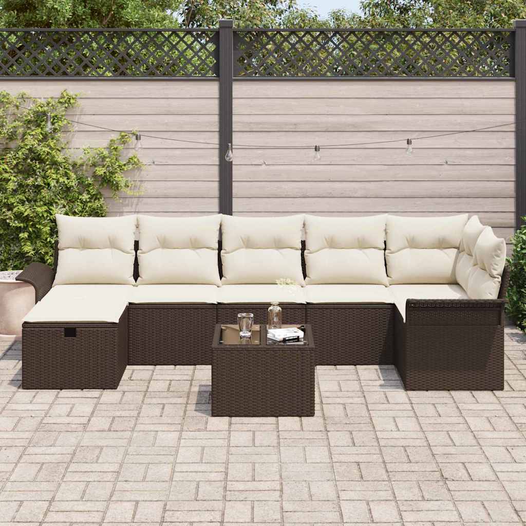 Garten-Sofa-Set 8 pcs Braun und Creme 297,5 x 132,5 x 85 cm