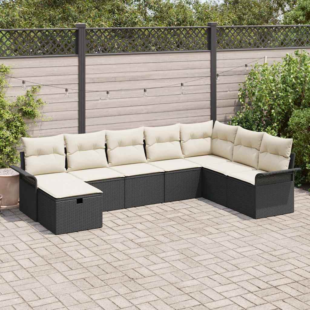 Garten-Sofa-Set 8 pcs Schwarz und Creme 297,5 x 187,5 x 85 cm