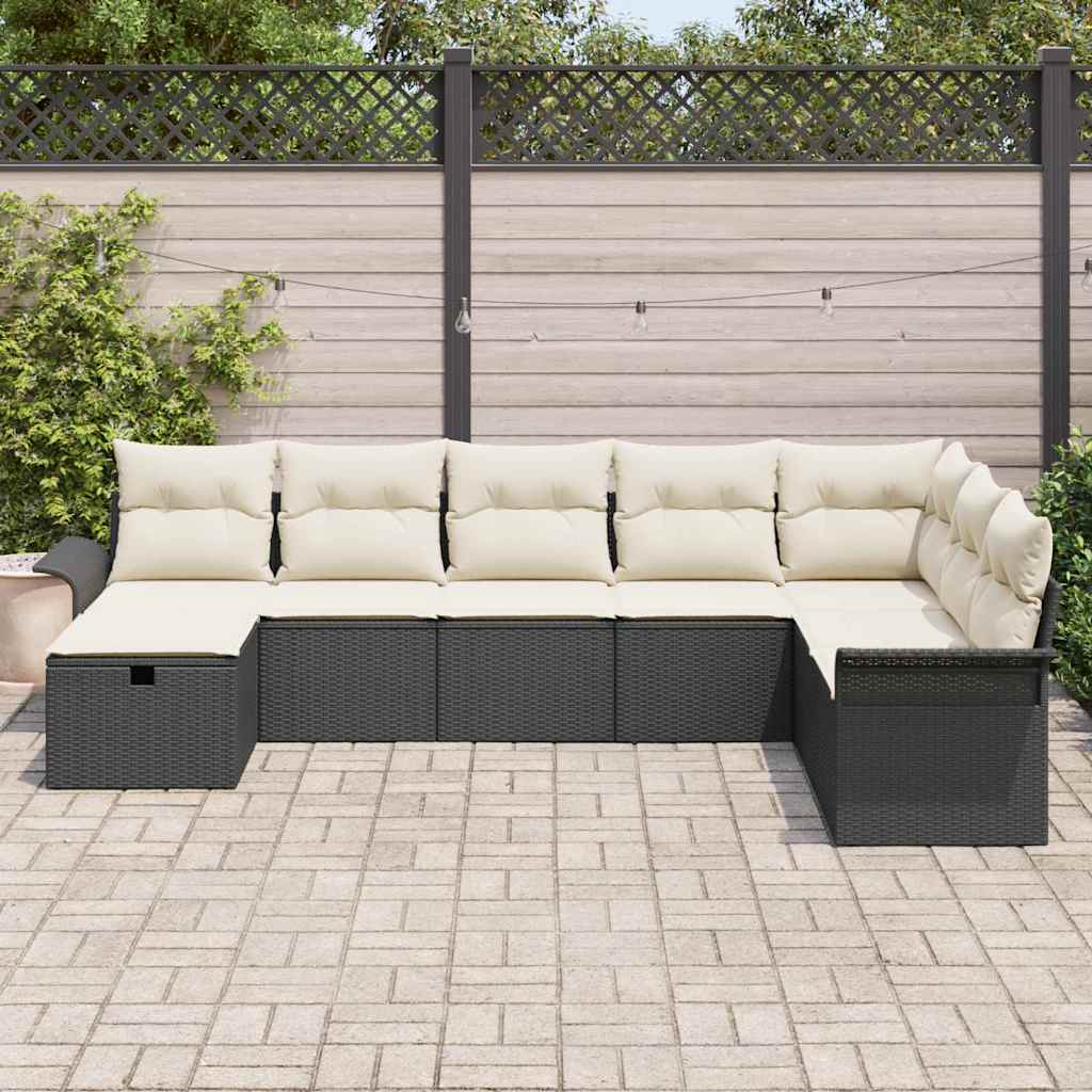 Garten-Sofa-Set 8 pcs Schwarz und Creme 297,5 x 187,5 x 85 cm