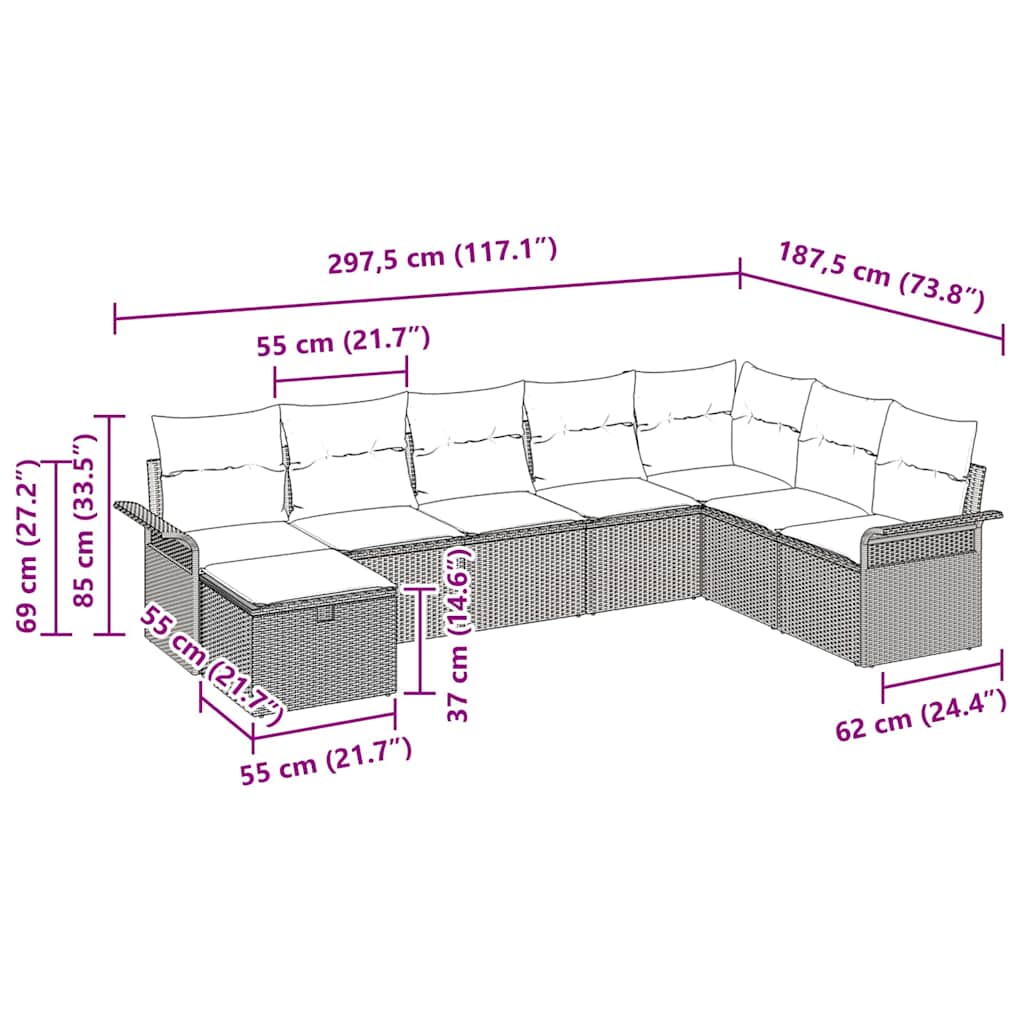 Garten-Sofa-Set 8 pcs Braun und Creme 297,5 x 187,5 x 85 cm