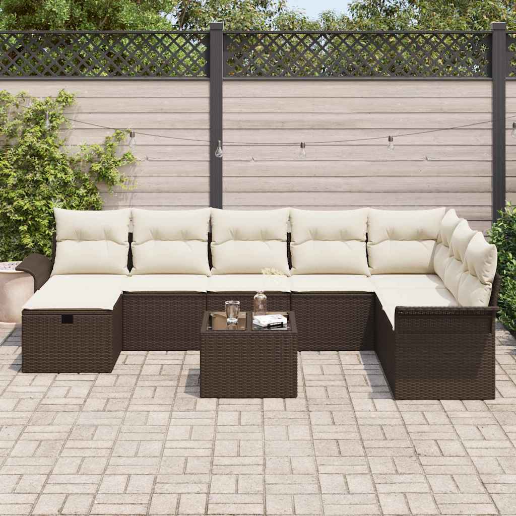 Garten-Sofa-Set 9 pcs Braun und Creme 297,5 x 187,5 x 85 cm