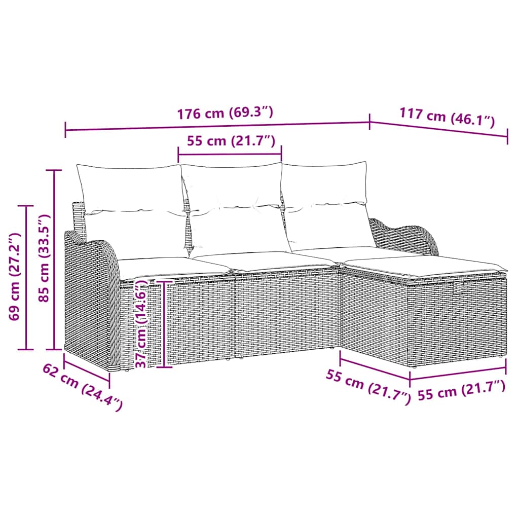 Garten-Sofa-Set 4 pcs Hellgrau 176 x 117 x 85 cm Poly Rattan