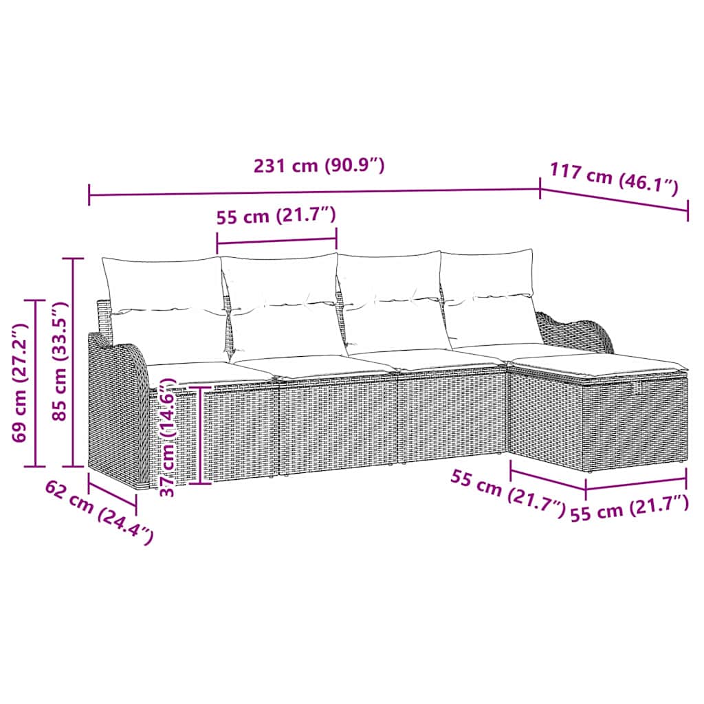 Garten-Sofa-Set 5 pcs Hellgrau 231 x 117 x 85 cm Poly Rattan