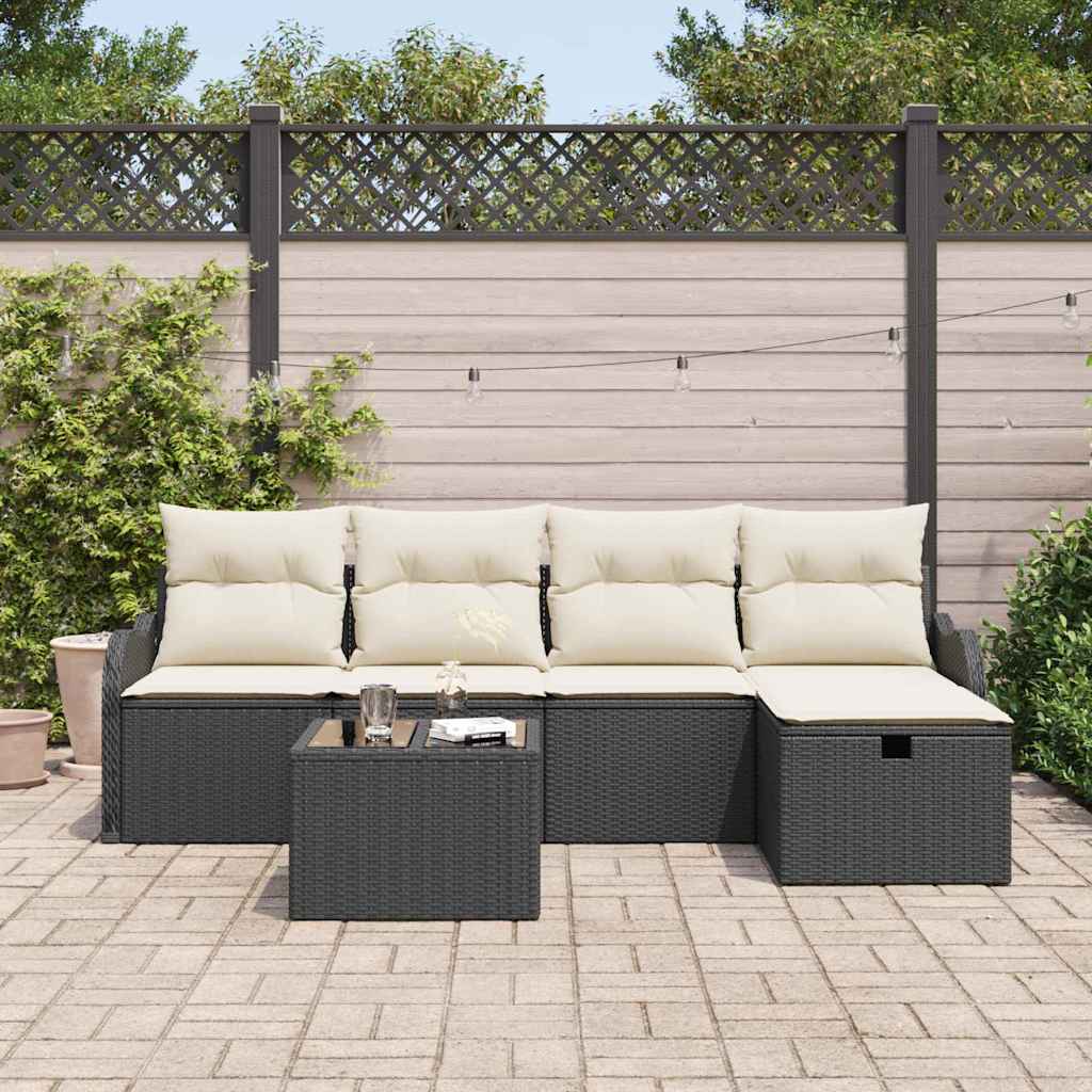 Garten-Sofa-Set 6 pcs Schwarz und Creme 231 x 117 x 85 cm