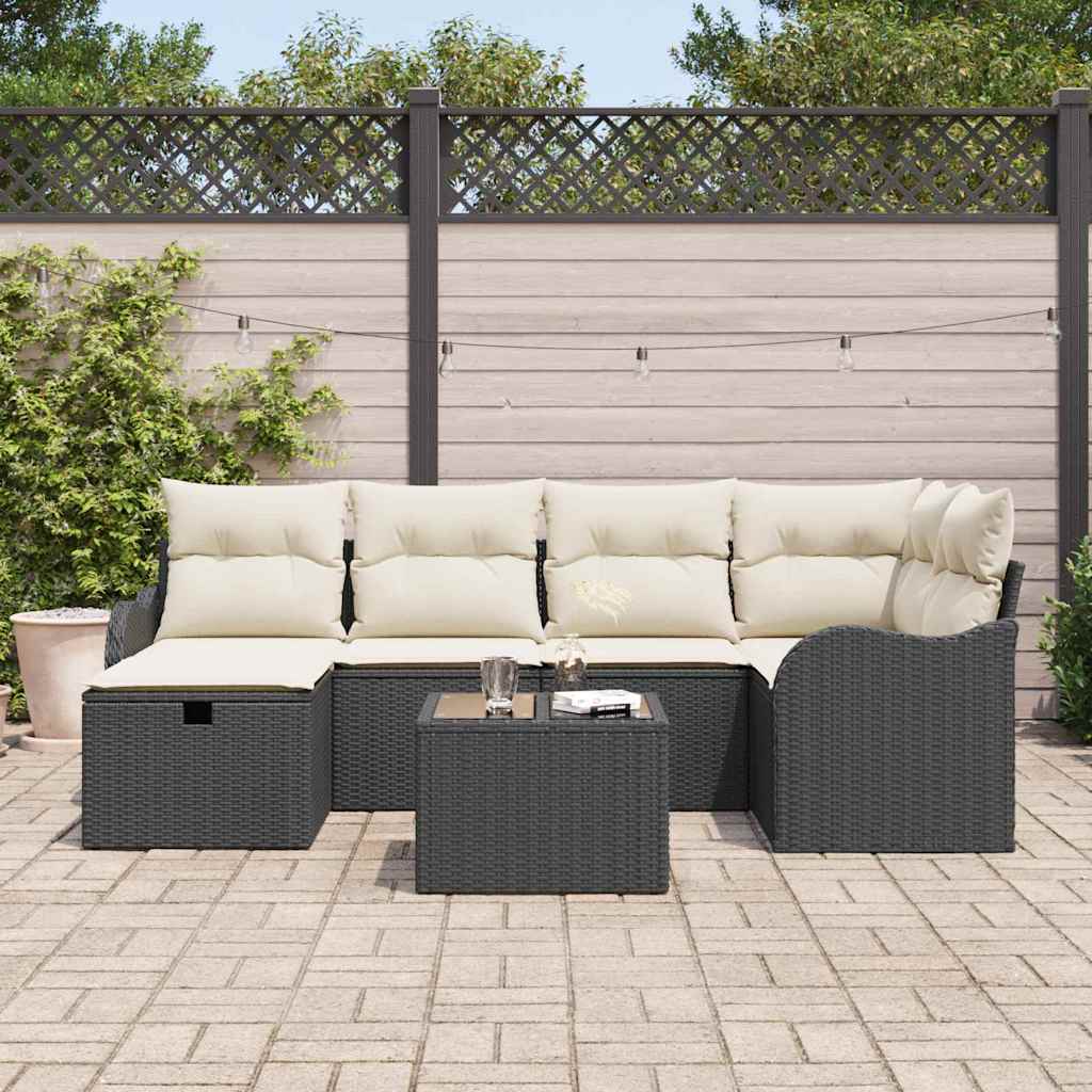Garten-Sofa-Set 7 pcs Schwarz und Creme 232,5 x 122,5 x 85 cm